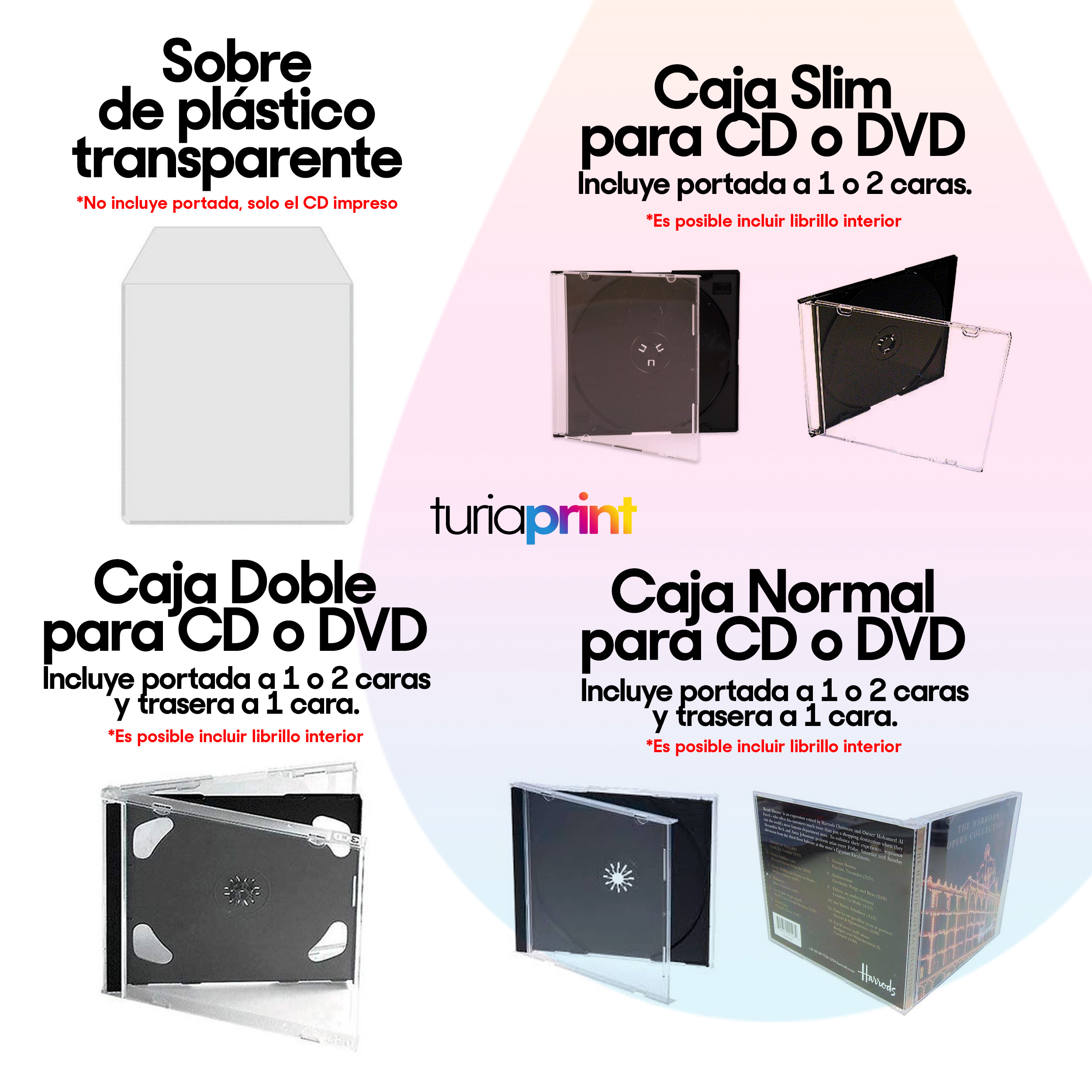 CD / DVD Personalizados Con y Sin Caja - Imprenta Online - Impresión  Digital y Offset | TuriaPrint